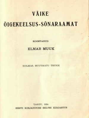Väike õigekeelsus-sõnaraamat – Elmar Muuk 1934.a