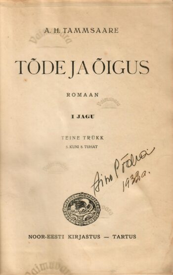 Tõde ja õigus I - Anton Hansen Tammsaare 1929 tiitel Tõde ja õigus I - Anton Hansen Tammsaare 1929
